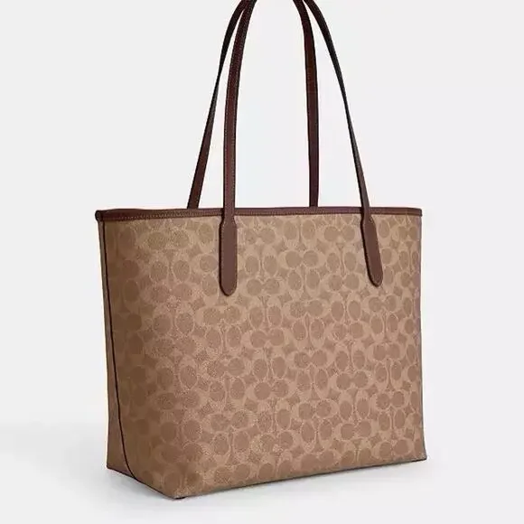 NWT COACH 🔥City Tote In Signature Canvas Gold/Tan/Brown CV976 - Picture 9 of 10